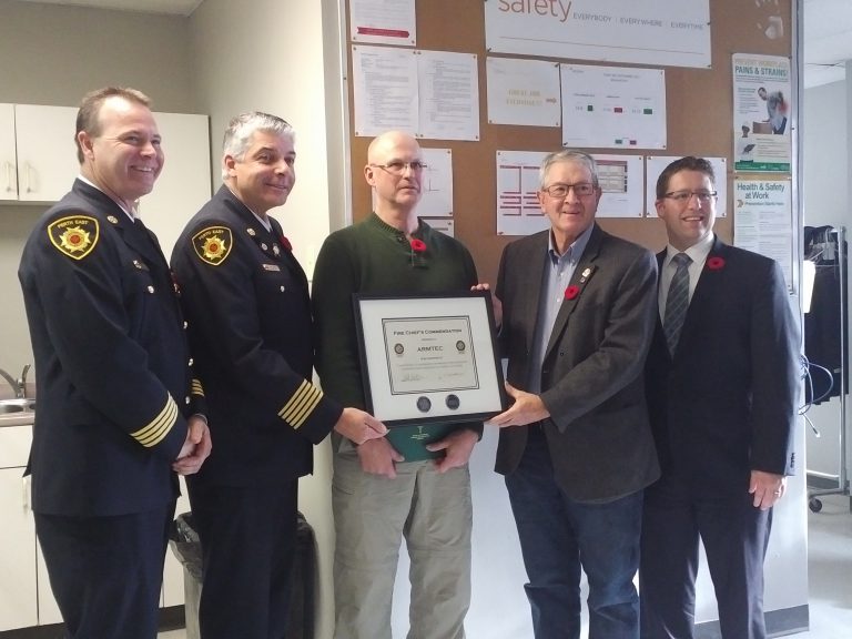 Armtec Receives Fire Chief’s Commendation for Improvements to Workplace Safety