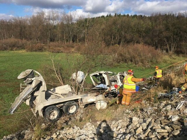 Driver of Cement Truck Which Left the Road Airlifted to Hospital