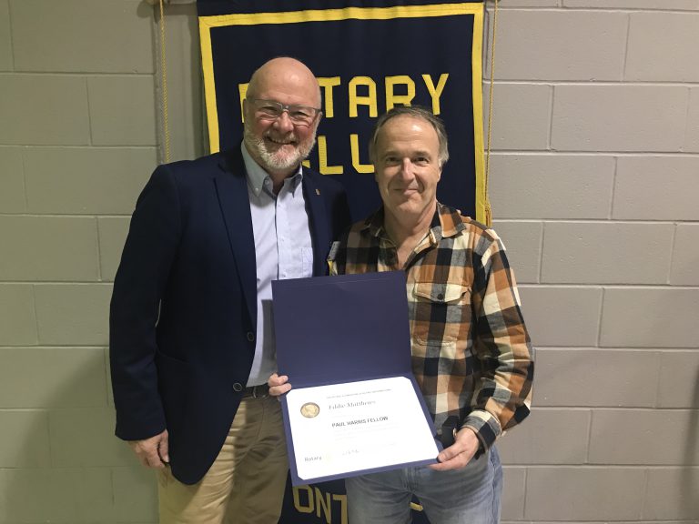 Eddie Matthews Honoured with Rotary Club’s Paul Harris Fellow Award