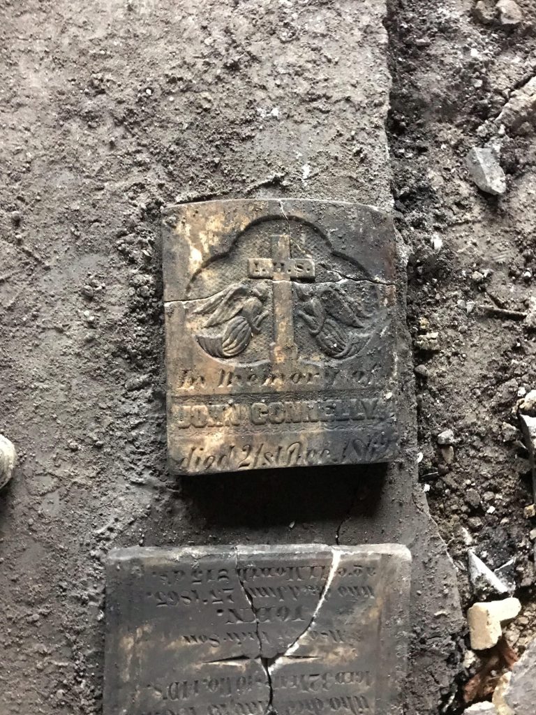 Two tombstones discovered during construction in downtown Stratford