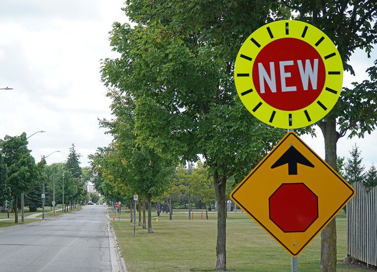 New four-way stop sign in Stratford