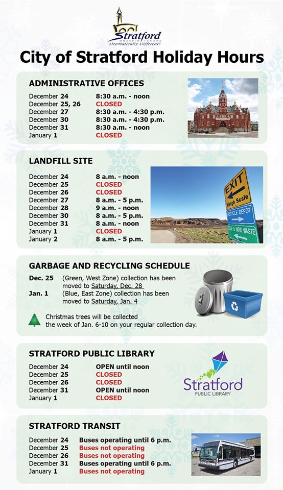 City of Stratford scaling back hours for the holidays My Stratford Now