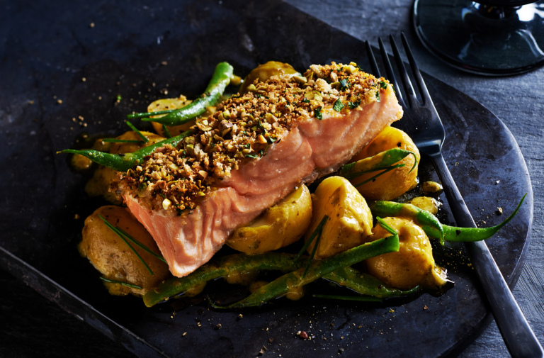 Recipe Of The Week: Pistachio Crusted Salmon with Herbed Potato Salad