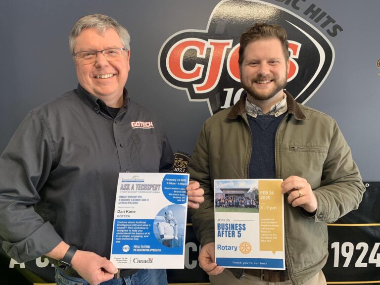 Aaron Martin with Stratford & District Chamber of Commerce and Dan Kane with GOTech